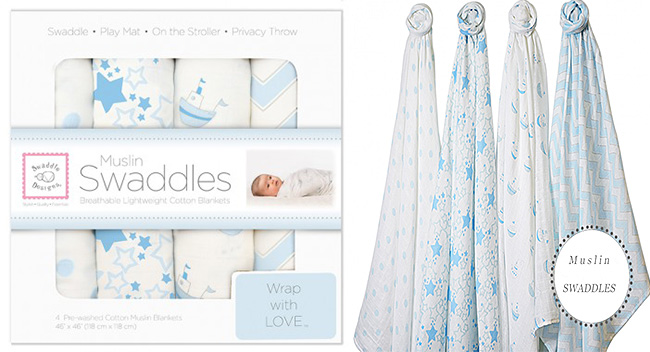 Swaddle Designs 薄棉羅紗多用途嬰兒包巾4入禮盒