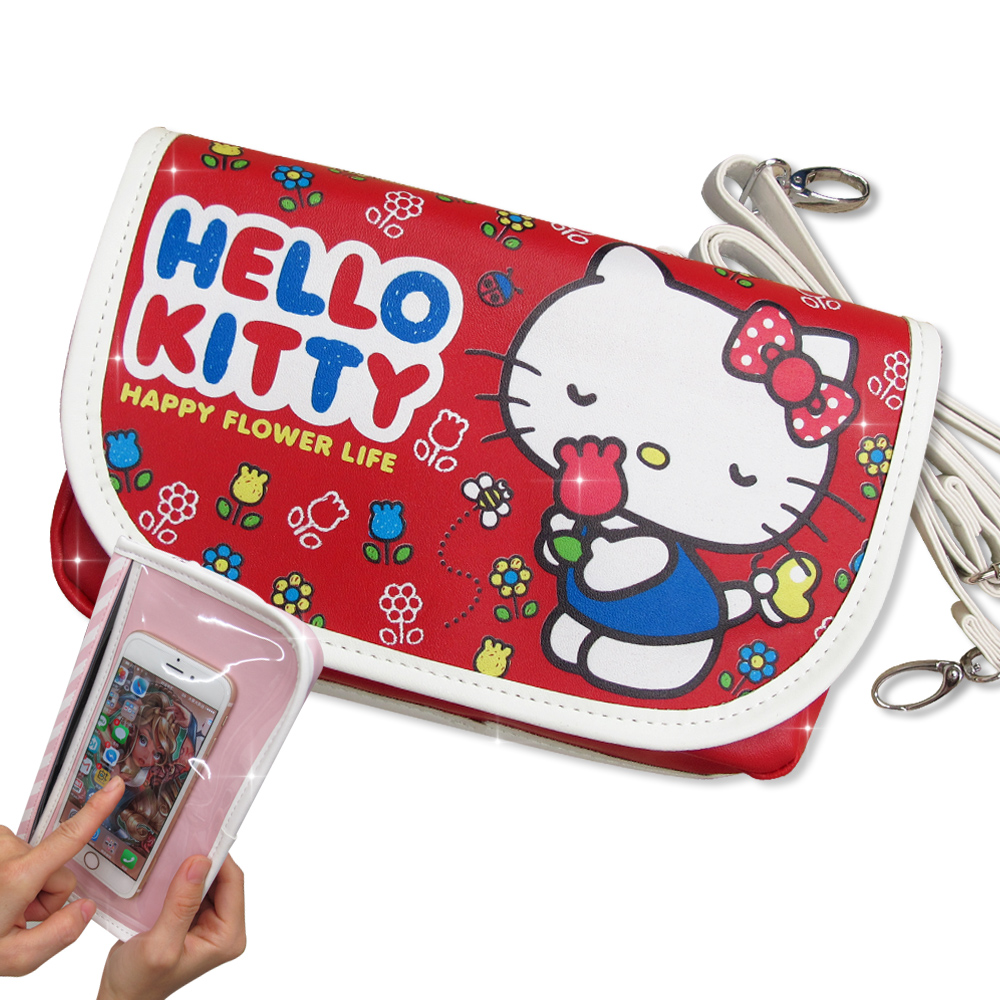 三麗鷗授權正版 Hello Kitty凱蒂貓 觸控手機肩背包(花香)