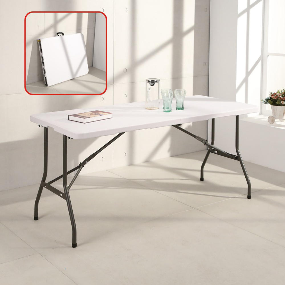 邏爵LOGIS-升級版 桌面可折多用途塑鋼折合桌/露營桌/展示桌/會議桌152x71x74