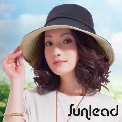 Sunlead 雙面雙色可戴。可塑型折邊防曬寬緣寬圓頂遮陽帽 (黑色/淺褐)