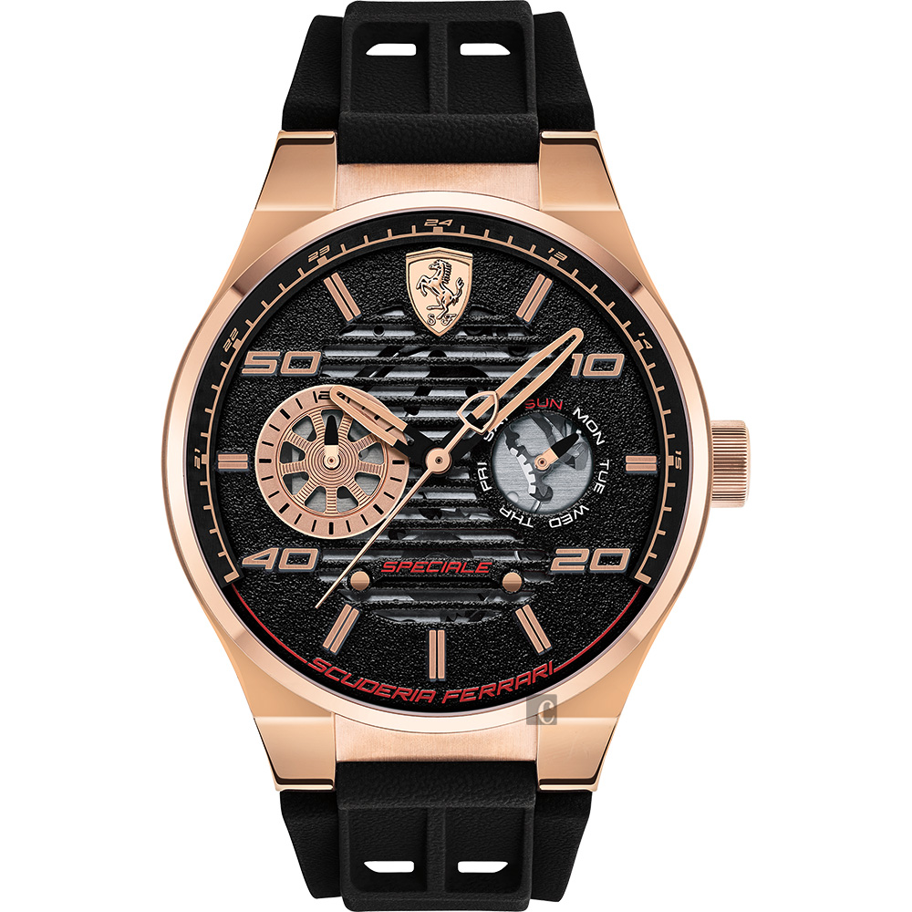 Scuderia Ferrari 法拉利 SPECIALE 日曆手錶-黑x玫塊金/44mm