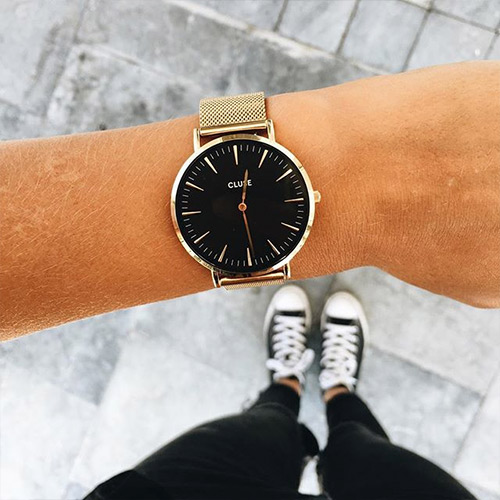 CLUSE荷蘭精品手錶 MINUIT金色系列 黑錶盤/金色金屬錶帶33mm
