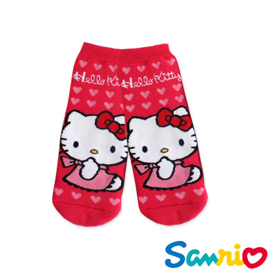 Hello Kitty凱蒂貓-愛心長毛巾直板襪(紅)