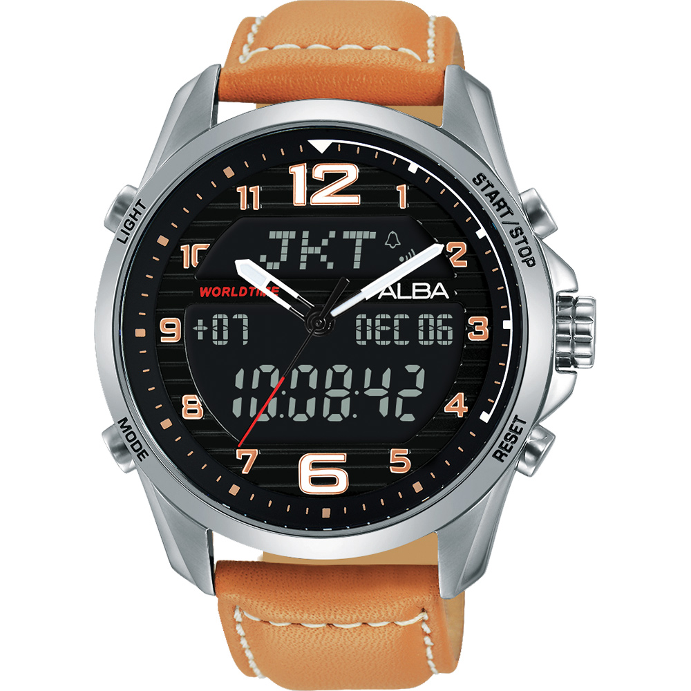 ALBA 雅柏 W兩個世界雙顯腕錶(AZ4013X1)-黑/44mm