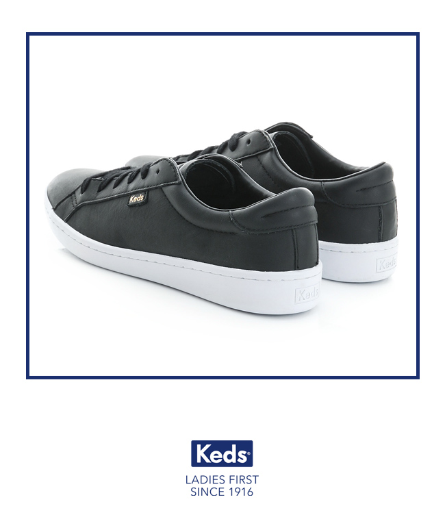 Keds 復古運動皮質綁帶休閒鞋-黑皮