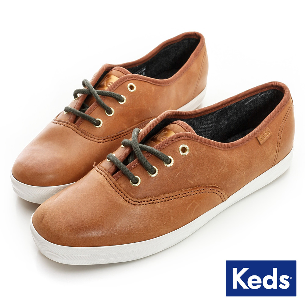 Keds 漸層皮革綁帶休閒鞋-焦糖棕