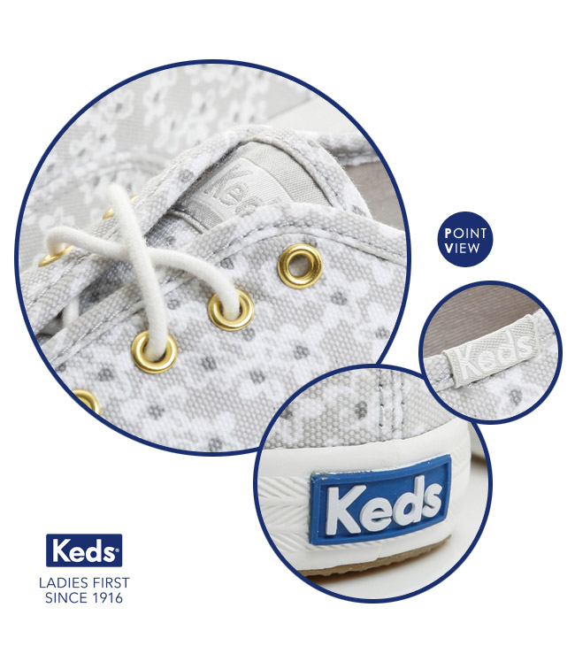 Keds CHAMPION粉嫩印花經典綁帶休閒鞋-淺灰