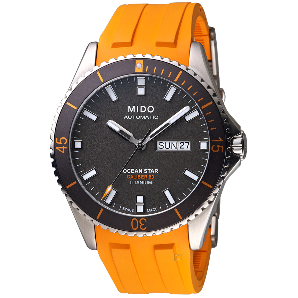 【MIDO 美度】官方授權 Ocean Star海洋之星系列80小時動力腕錶 -42mm/橙色