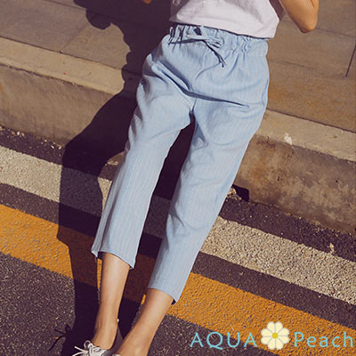 多色鬆緊條紋直筒西裝褲(共三色)-AQUA Peach