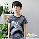 Azio Kids 童裝-上衣 條紋背鰭恐龍棉質短袖T恤(深藍) product thumbnail 2