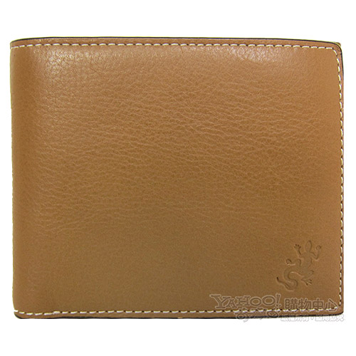 agnes b.皮革蜥蜴印紋兩折短夾(含零錢袋)(茶)