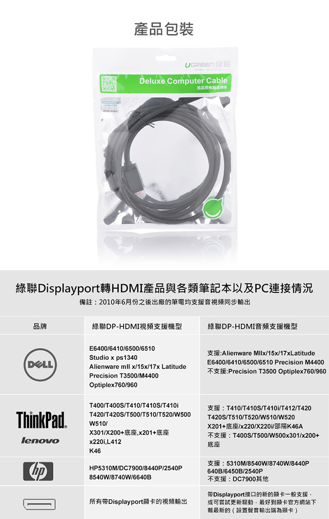 綠聯 DP轉HDMI線/DisplayPort轉HDMI線 1M