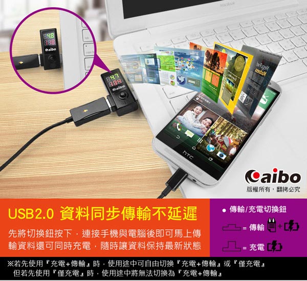 aibo PMT039 USB數位電表檢測電壓/電流 快速充電傳輸器(含切換鍵)