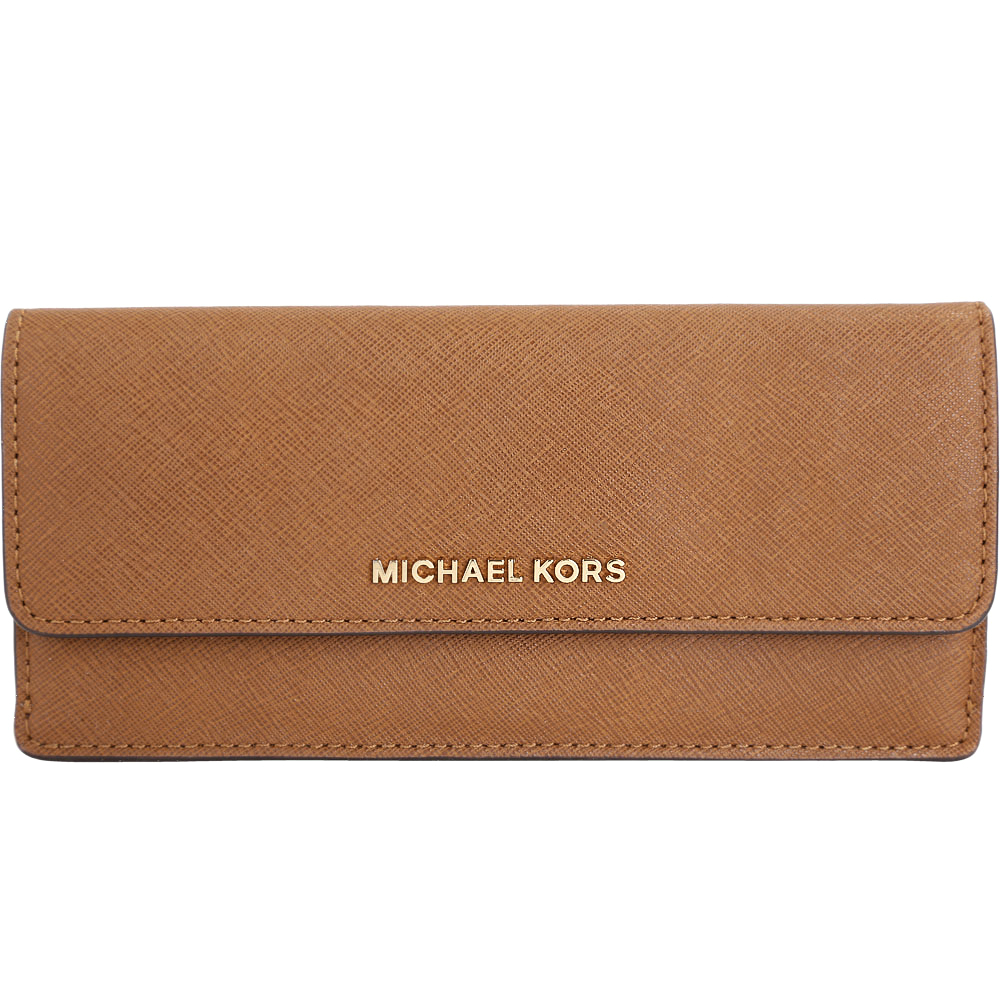 Michael Kors Jet Set Travel金字防刮牛皮扁長夾(棕)