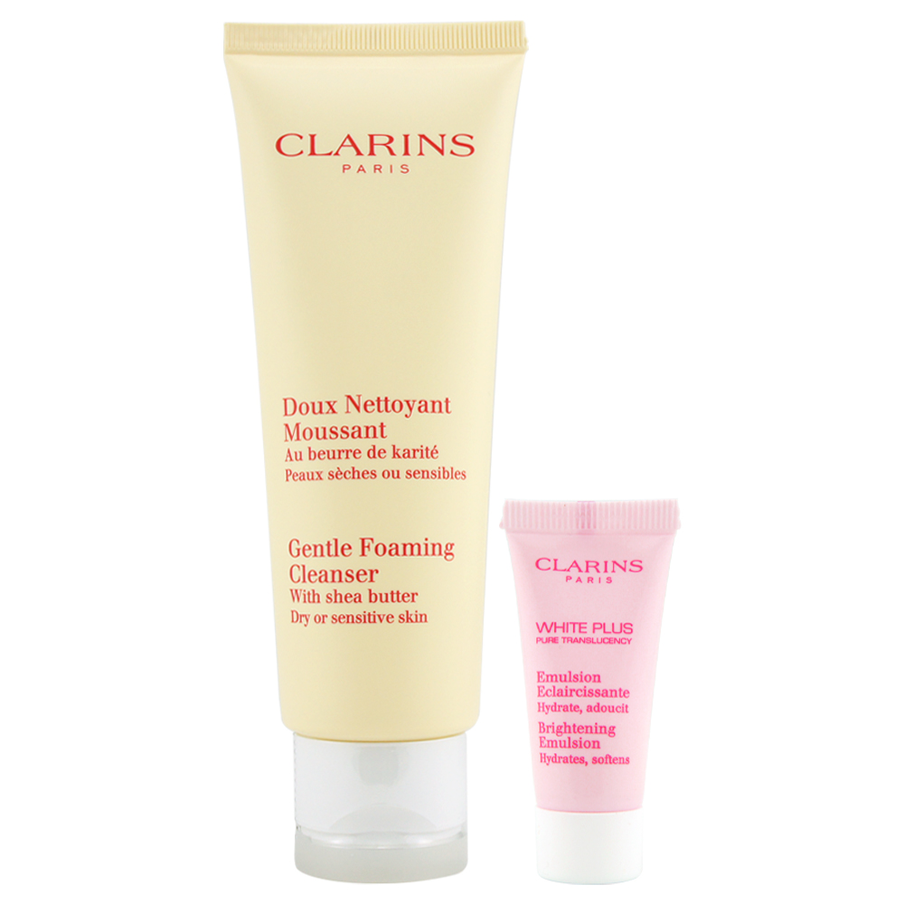 CLARINS克蘭詩 乳木果潔顏泡泡125ml+智慧美白淡斑乳液5ml