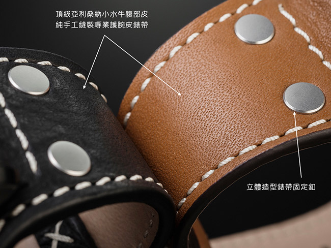 DAVOSA Axis AUtomatic 手工縫製專業護腕全皮帶錶-黑x咖啡色帶