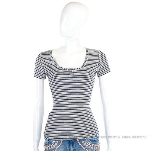 MARELLA 藍白色金蔥條紋短袖上衣