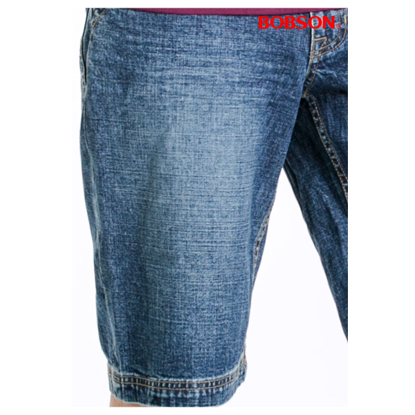 BOBSON 男款寬版牛仔短褲(藍131-53)