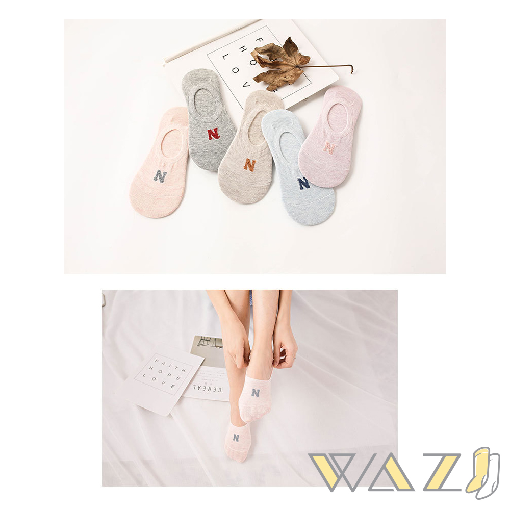 Wazi-字母N防滑船襪隱形襪 (1組五入)