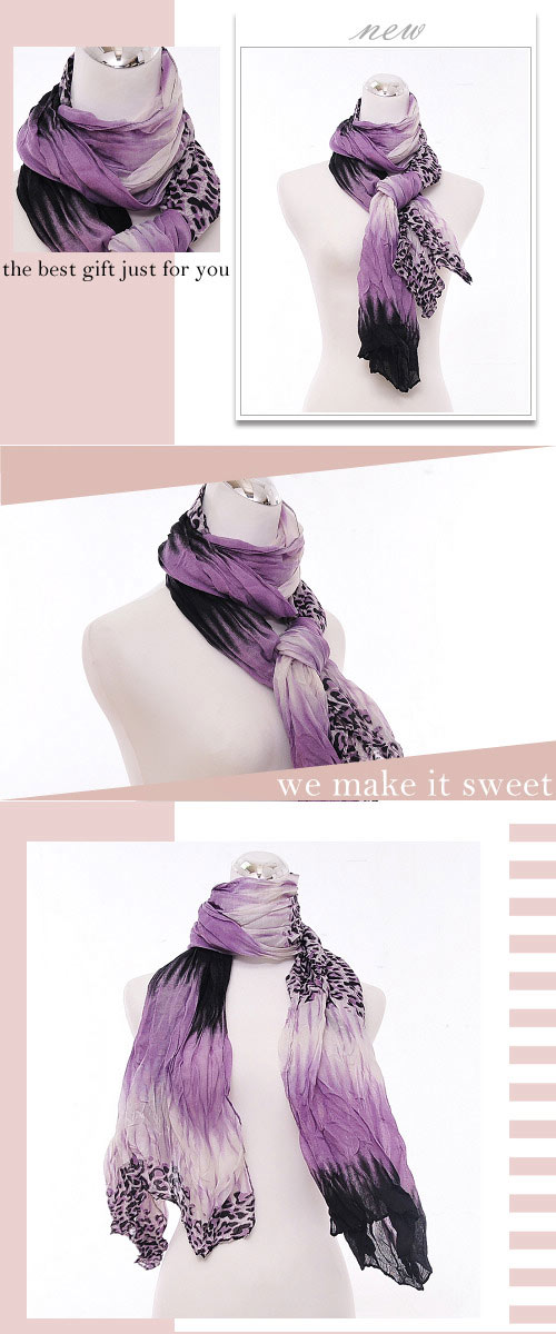Aimee Toff 層染壓皺豹紋魅力蔓延圍巾(紫)