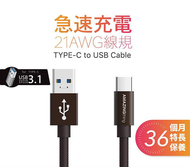 AmazingThing USB Type C 快速充電傳輸線(3M)