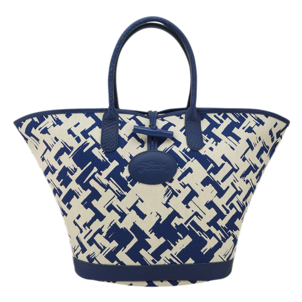 Longchamp 異國風情編織效果設計手提包(靛藍/小)