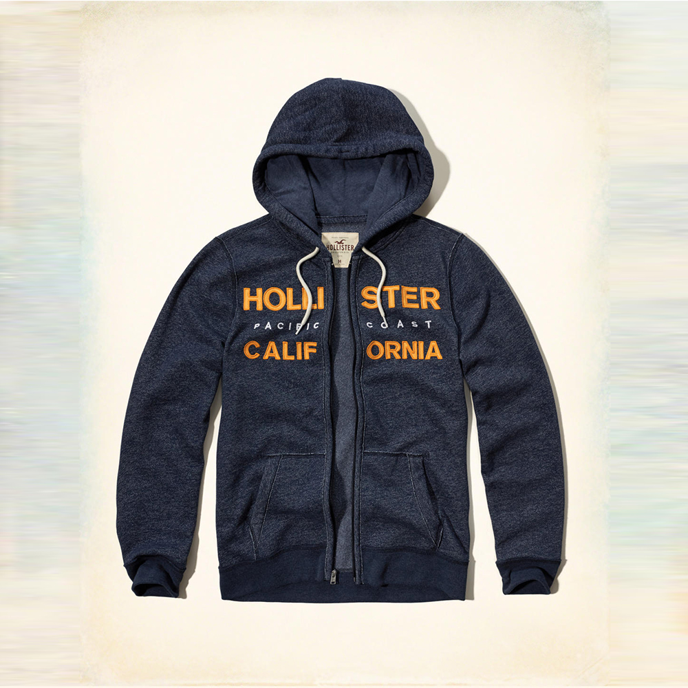 HCO hollister 海鷗 經典刺繡文字連帽外套-深藍色