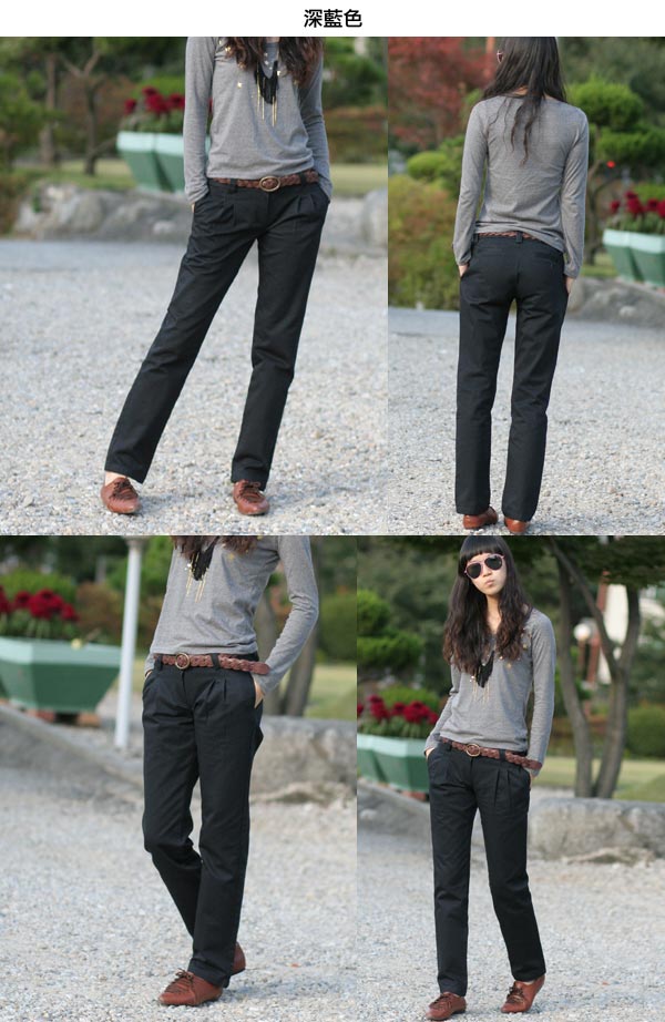 正韓 懷舊系西裝打折直筒褲-(棕色)100%Korea Jeans