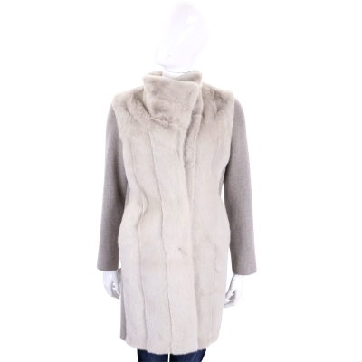 GRANDI furs 灰白色針織拼接皮草外套(70%WOOL)