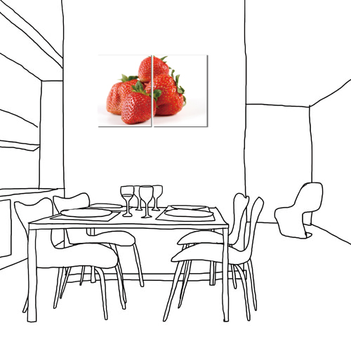 美學365-兩聯直幅水果蛋糕餐廳烘焙店日本機芯時鐘無框畫掛畫-草莓-30x40cm