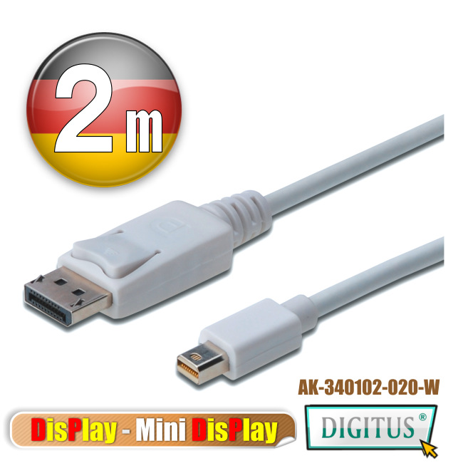 曜兆DIGITUS Mini DPt轉DisplayPort互轉線 *2公尺圓線(公-公)