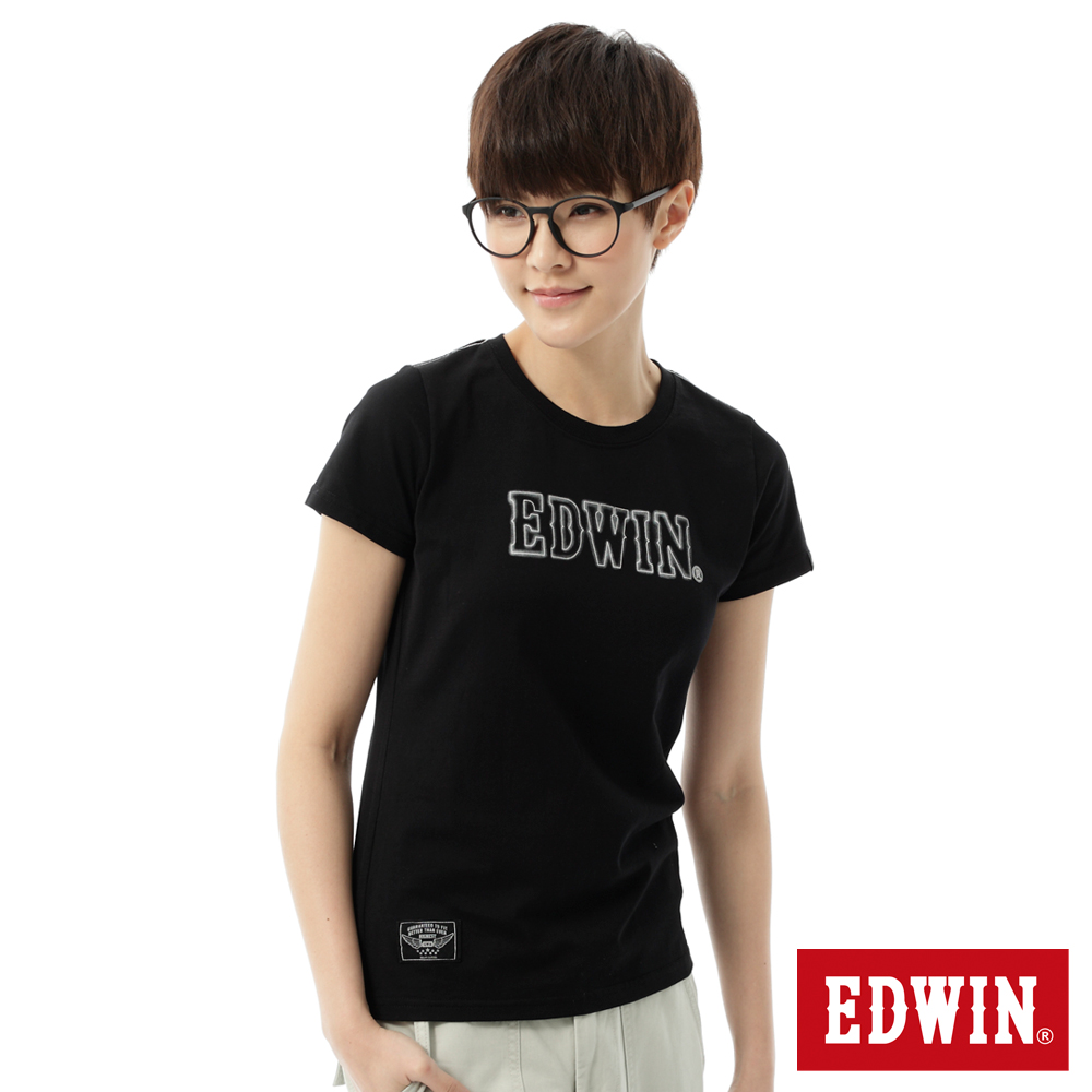 EDWIN T恤 3M反光LOGOT恤-女-黑色