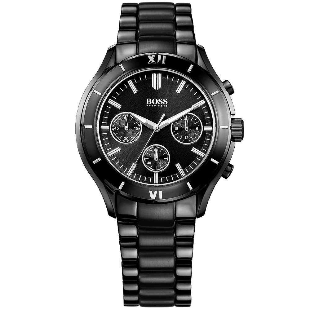 Hugo Boss 摩登白領系列計時腕錶-IP黑/40mm