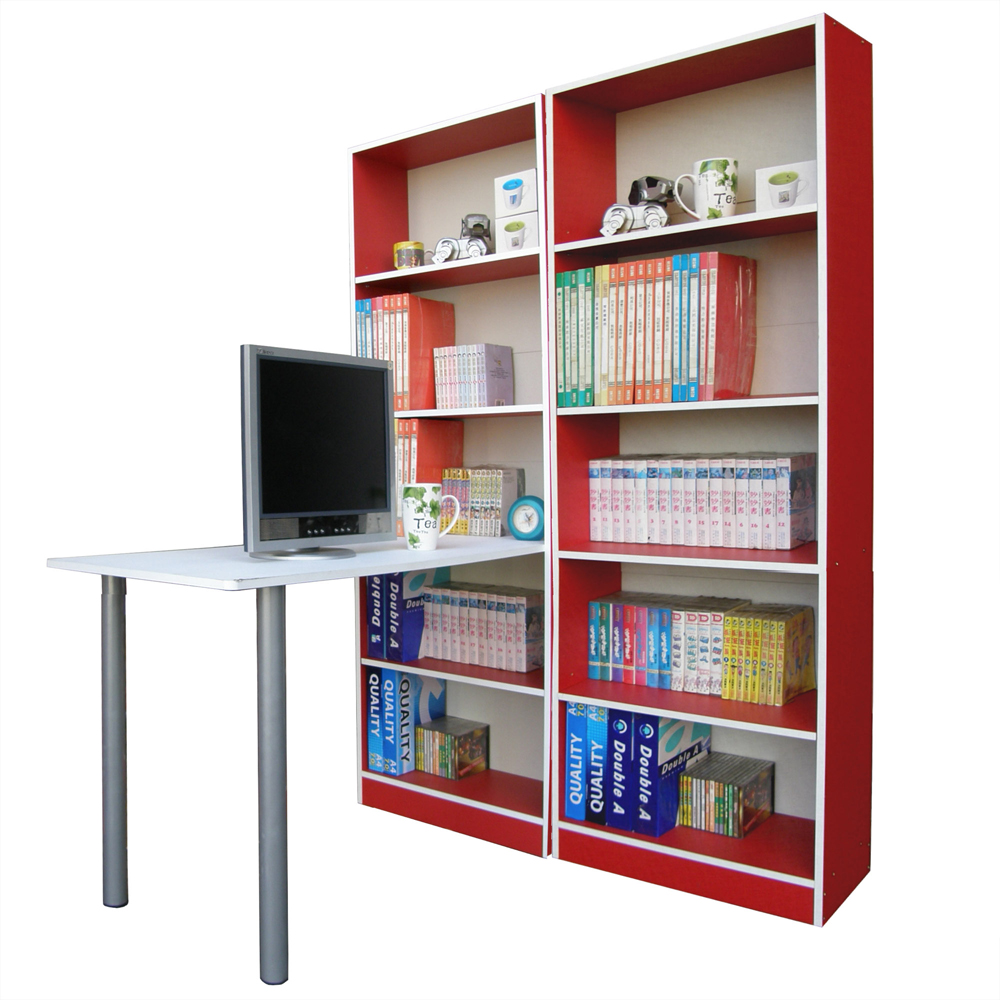 Dr. DIY 120公分寬(雙)書櫃型書桌(紅白色)