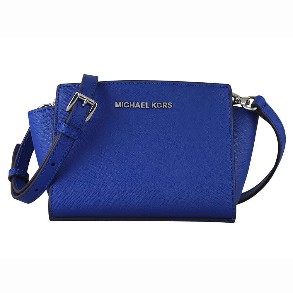 MICHAEL KORS SELMA銀字防刮皮革斜背包(迷你/電光藍)