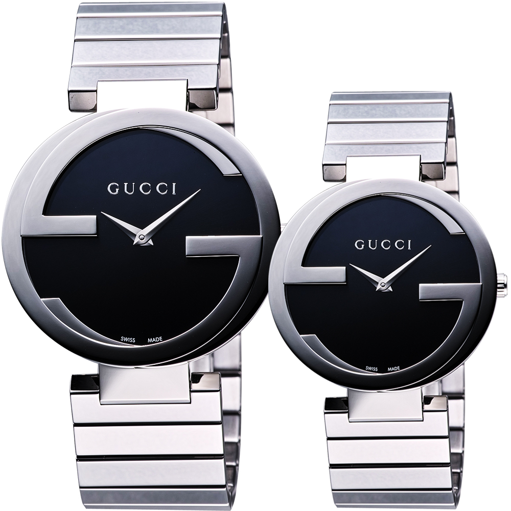 GUCCI Interlocking 時尚元素對錶-黑