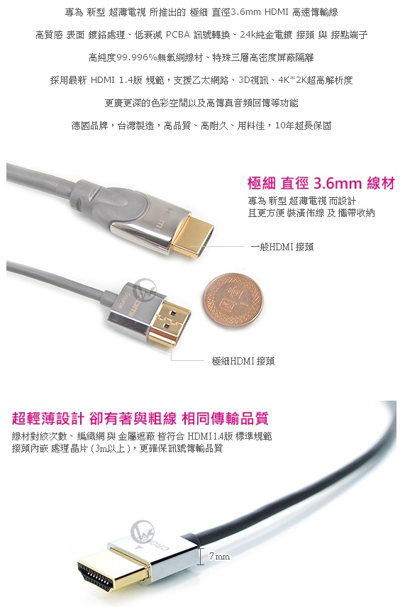 LINDY 林帝 CROMO鉻系列 極細型 A公對A公 HDMI 1.4 連接線【1m】