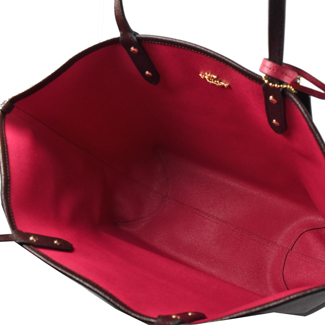 COACH金屬LOGO防刮牛皮雙面可用托特包(深咖/桃)