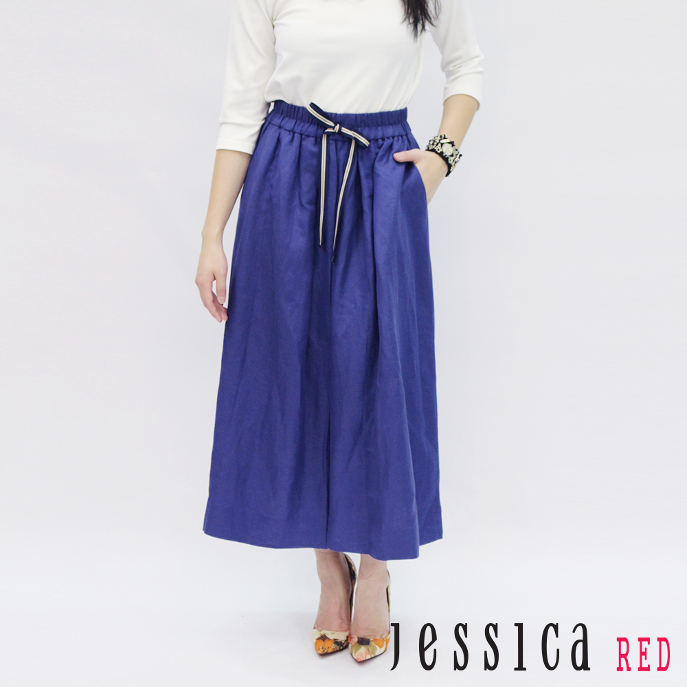 JESSICA RED - 低調時尚綁帶設計寬褲（藍）