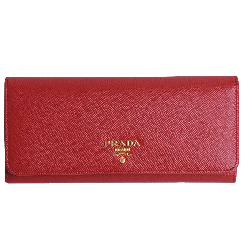 PRADA SAFFIANO MATEL LOGO 防刮皮革釦式拉鍊機能長夾(紅)