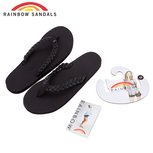 Rainbow Sandals美國全真皮夾腳編織休閒拖鞋-黑色