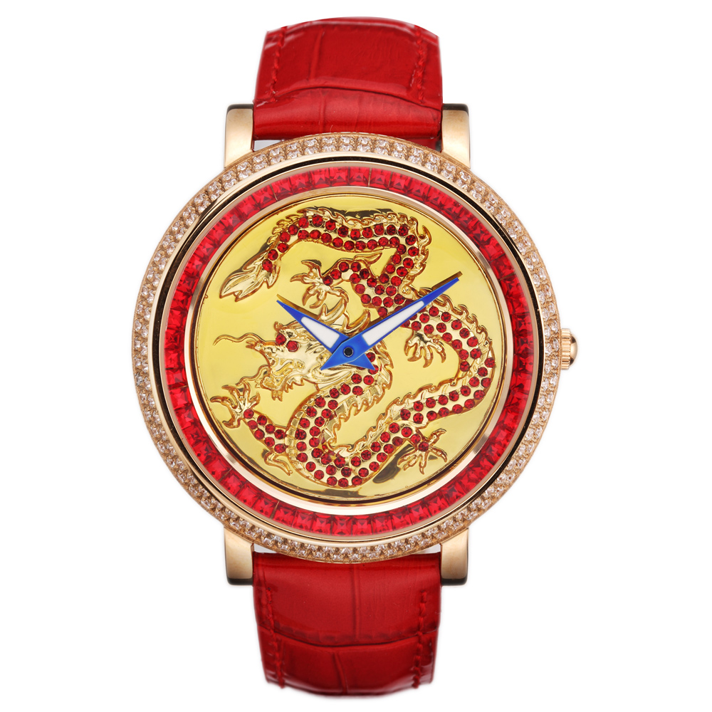 Elida 時來運轉系列龍吻晶鑽腕錶-紅色x玫瑰金/46mm
