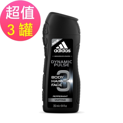 adidas愛迪達 男用三效潔顏洗髮沐浴露(青春活力)x3罐(250ml/罐)