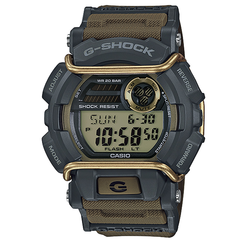 G-SHOCK 堅毅配備防撞裝置運動休閒錶(GD-400-9)-黃/卡其咖/49.7mm