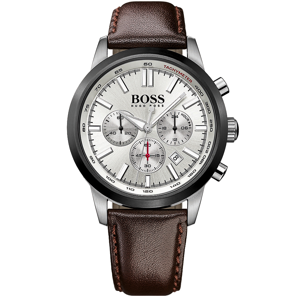 Hugo Boss RACE 王者競速計時腕錶-銀x咖啡/44mm