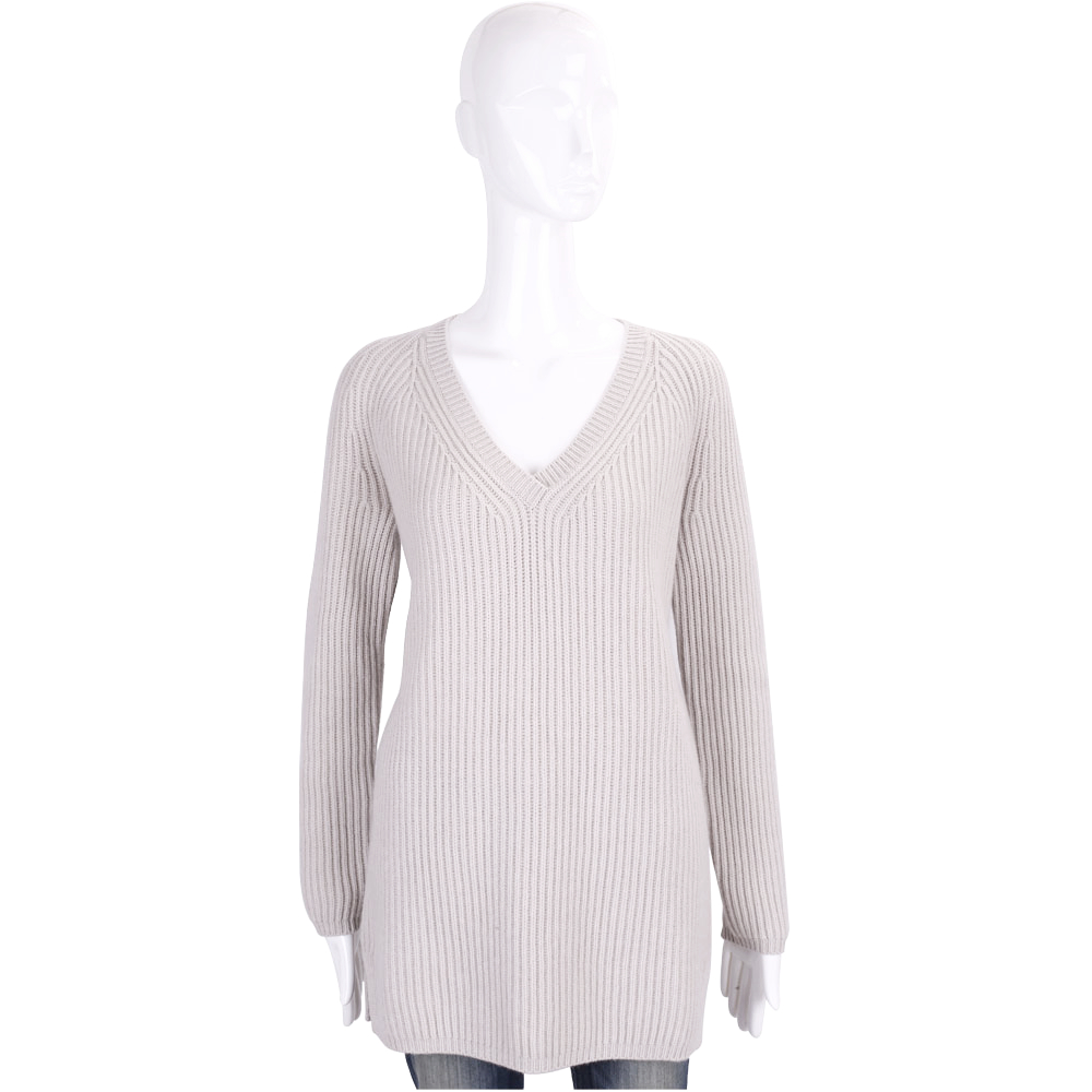 Max Mara-’S Max Mara 淺灰色羊毛長版針織上衣(80%WOOL)