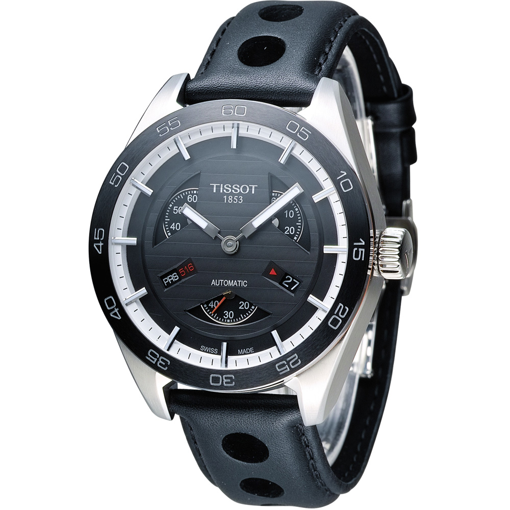 TISSOT PRS 516 小秒針賽車元素機械腕錶-黑/42mm