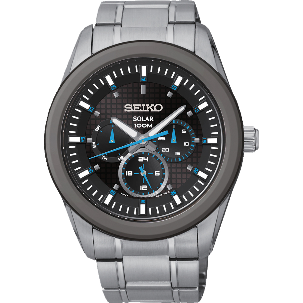 SEIKO Criteria 太陽能三環日曆時尚腕錶(SNE349P1)-黑x藍指針/42mm