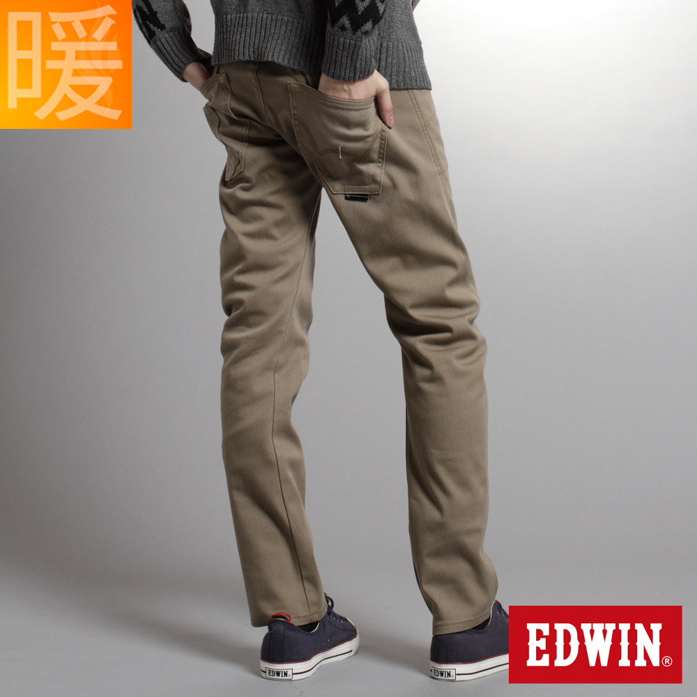 EDWIN 大尺碼窄直筒W-F EF迷彩保溫褲-男-褐色