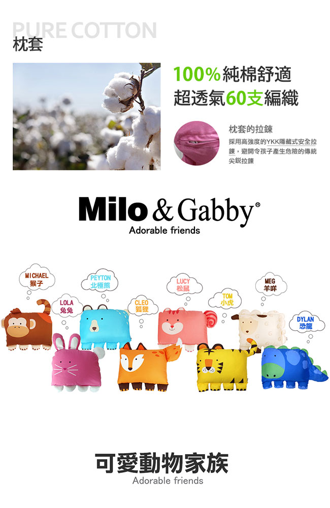 Milo&Gabby 動物好朋友-大枕頭套(DYLAN恐龍)